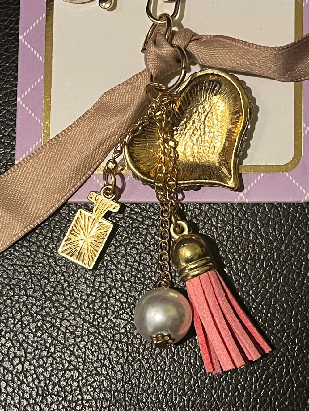 Rhinestone Heart Tassel Keychain Bag Charm| Charms & Co|Gold Tone New on Hangtag